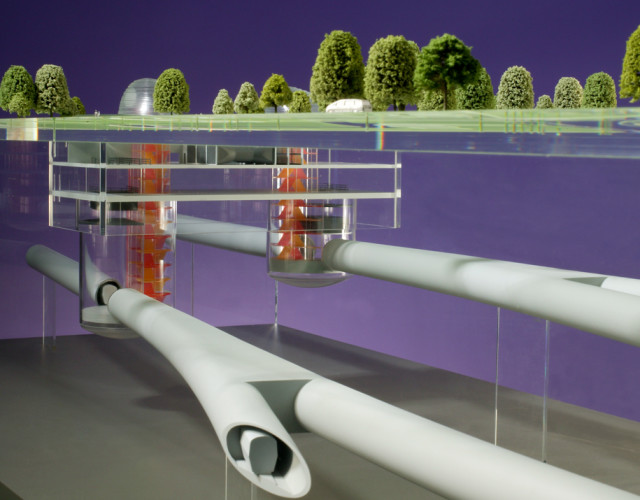 Image of Crossrail intervention and ventilation shaft head house and integrated park landscaping.