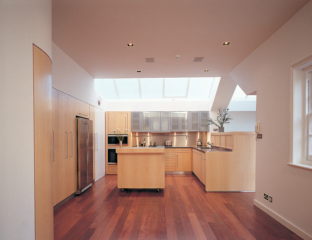 Kitchen view with roof lights above